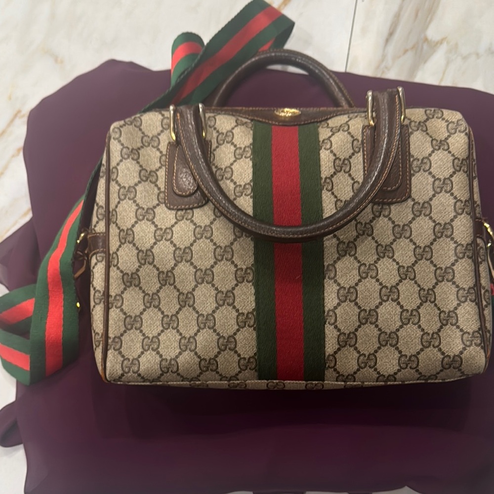 Gucci Cream and Brown Satchel with Iconic GG Monogram